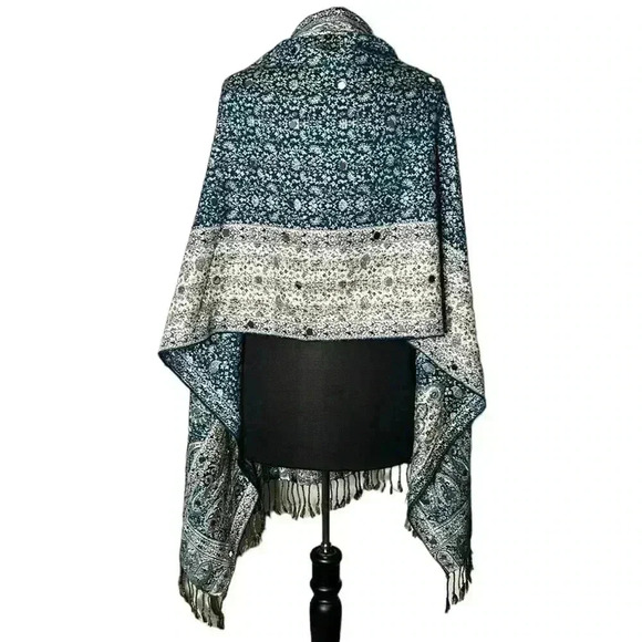 UNBRANDED Multicolor Multi Detailed Mirrored Fringed Wrap Scarf - Picture 3 of 6